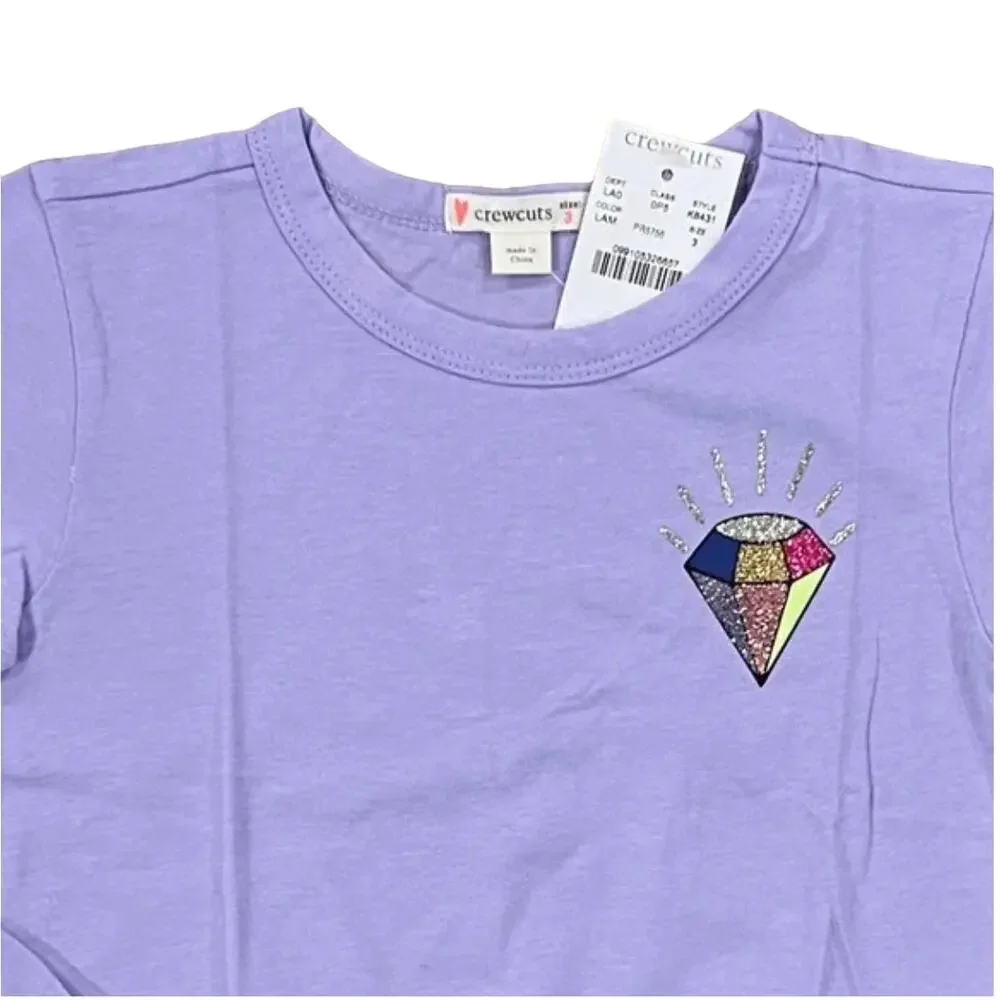 NWT J. Crew Girls' Purple W/Glitter Gem Front-Tie Tee - SIZE 3